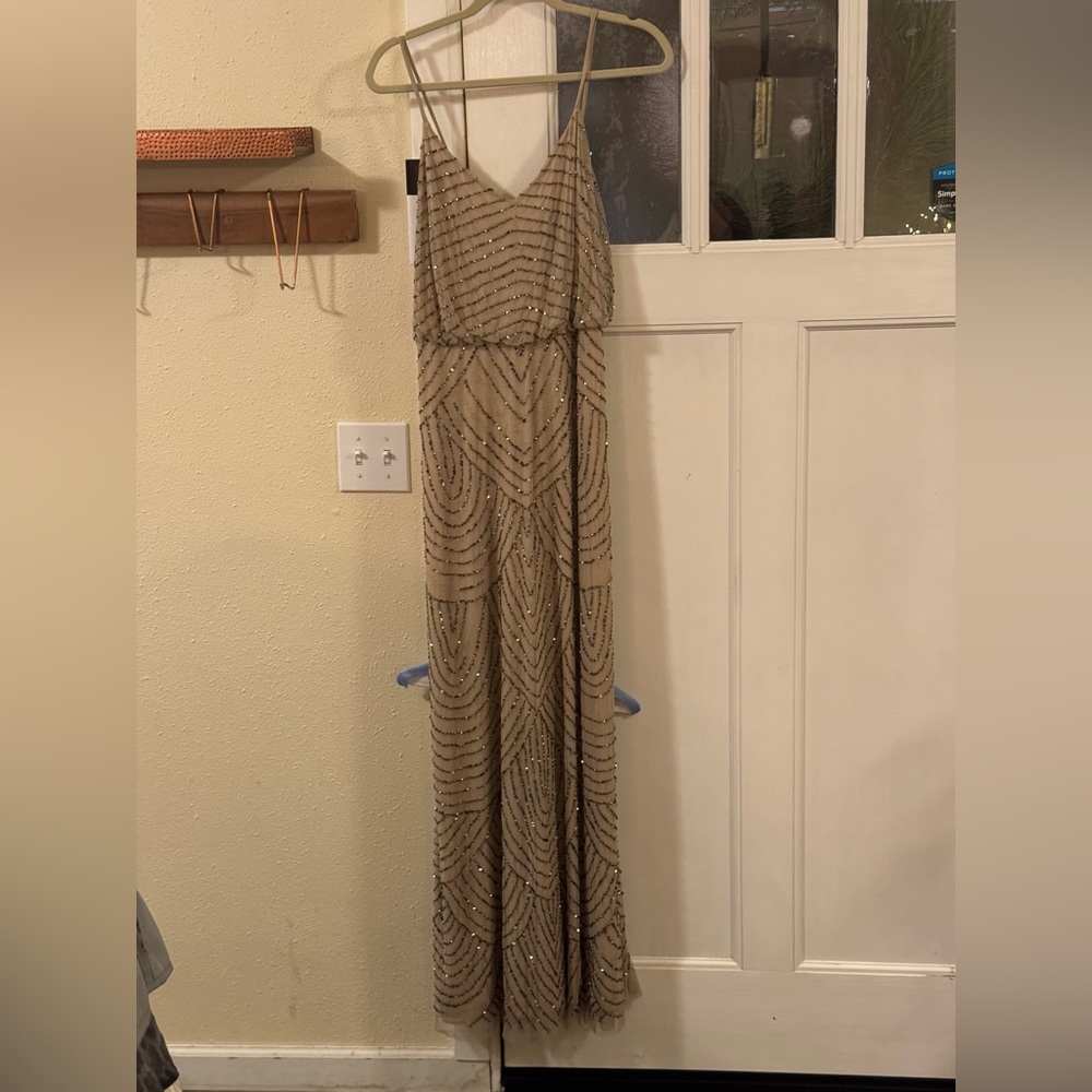 Art Deco long beaded blouson gown Dress in Nude